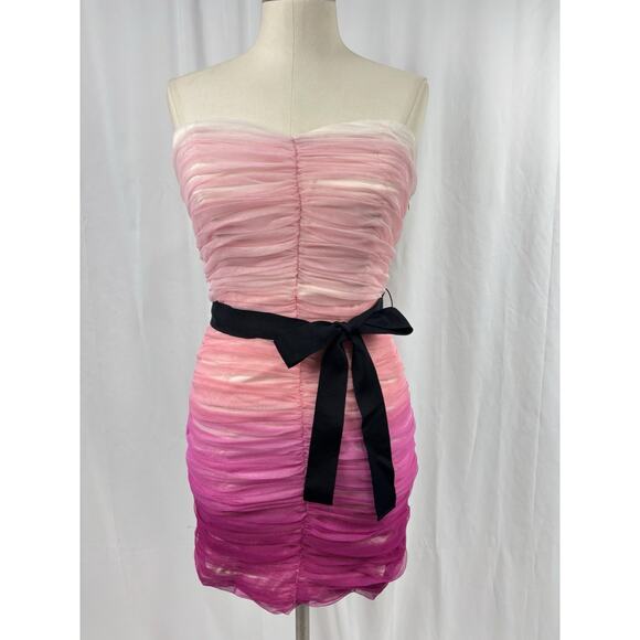 Marchesa Dresses & Skirts - Pearl Georgina Chapman Dress Size 6 Strapless Pink Ruched Cocktail Formal Y2K